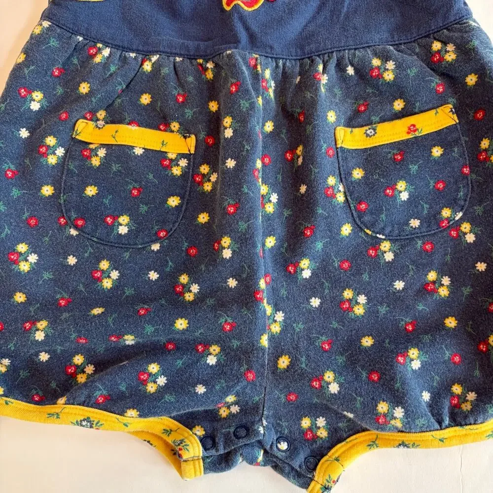 VTG 90s 1998 Gymboree Country Meadows Apples Blue & Yellow Shortalls Romper